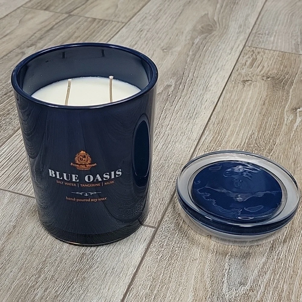 Blue Oasis Hand Poured Soy 16 oz Wax Candle in Beach Walk